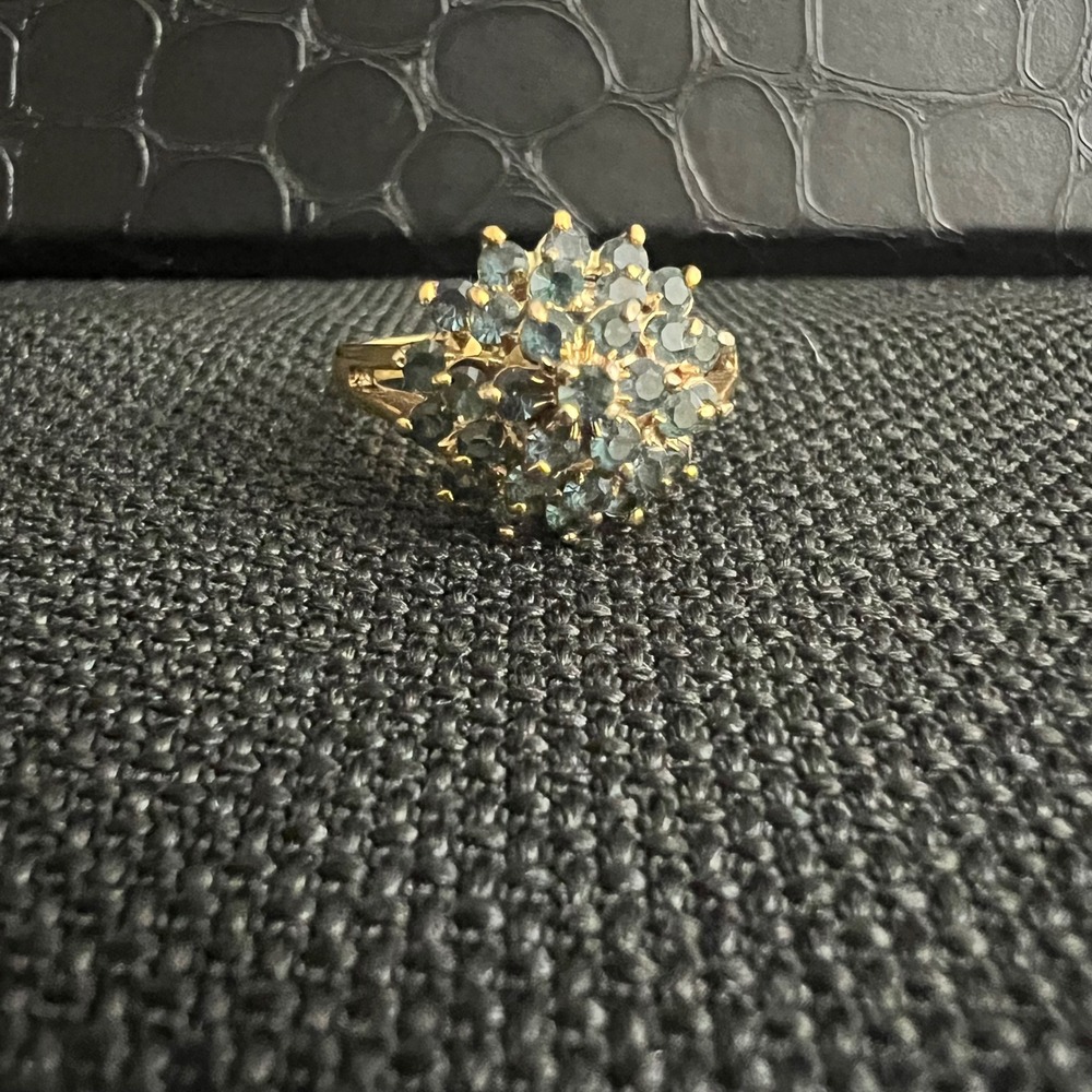 Vtg 14k Gold Filled Blue Rhinestone Cluster Statement Ring Size 9 Cottagecore